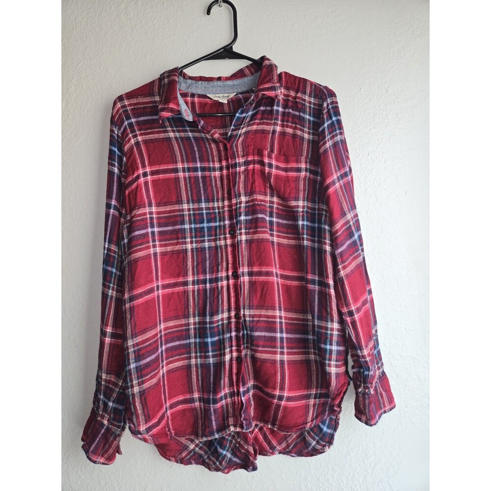 Lucky Brand Women's Plaid Button Down Shirt Size Medium Red Long Sleeve Back